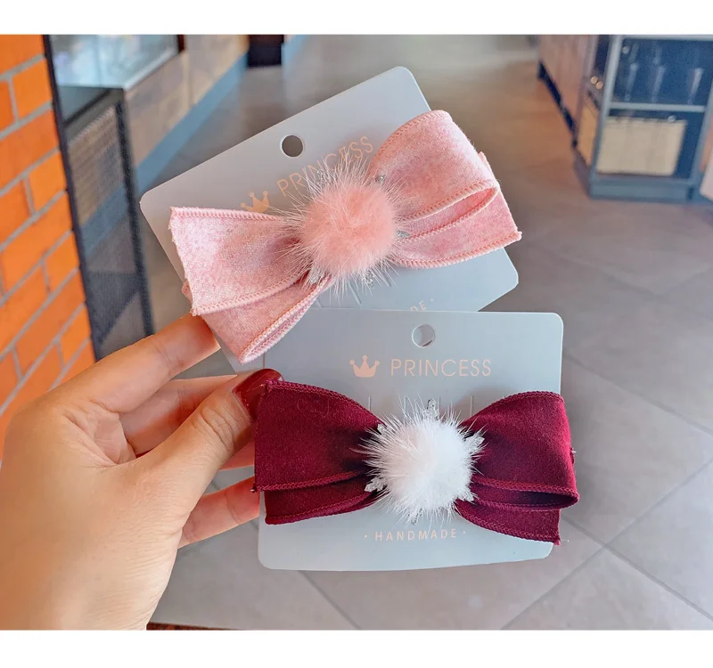 Новые детские заколки для волос снежинки шерстяной шар банты девочек звезды wonem