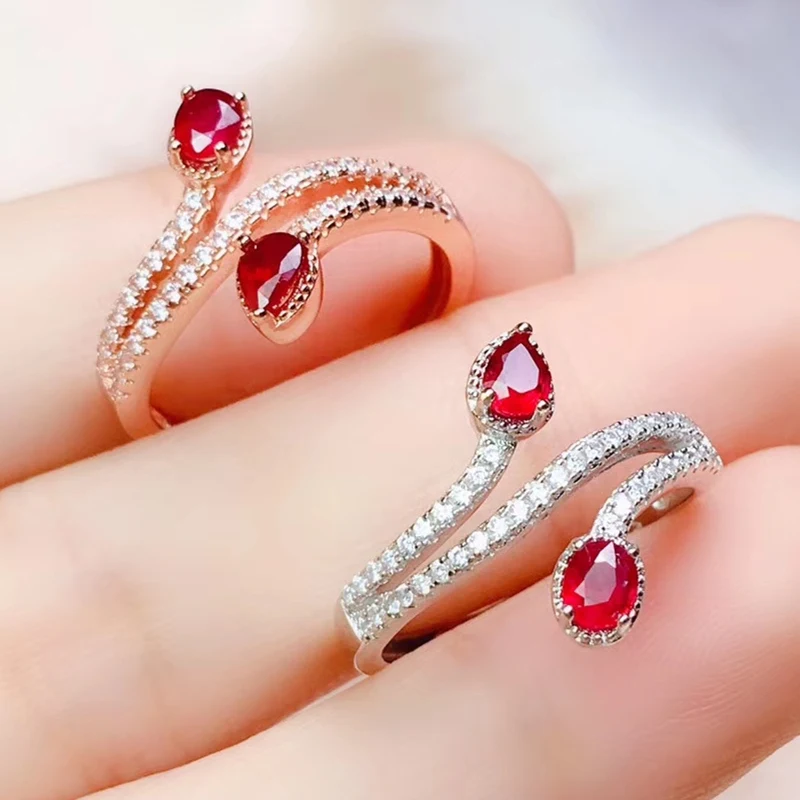 Кольцо из серебра 925 пробы с натуральным Рубином 3*4 мм 0 35 карат * 2 шт. R912258|rings free