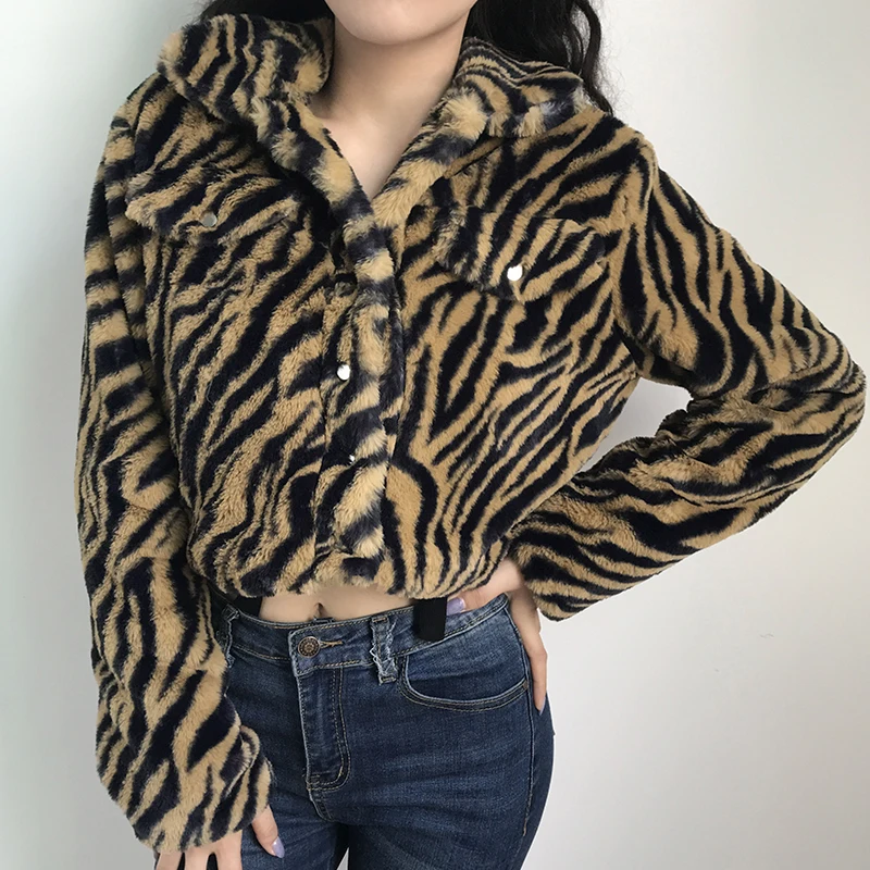Rockmore Tiger/Полосатые зимние пальто и куртки для женщин; большие размеры; пальто с отложным воротником; Harajuku; уличная одежда; свободная осенняя куртка