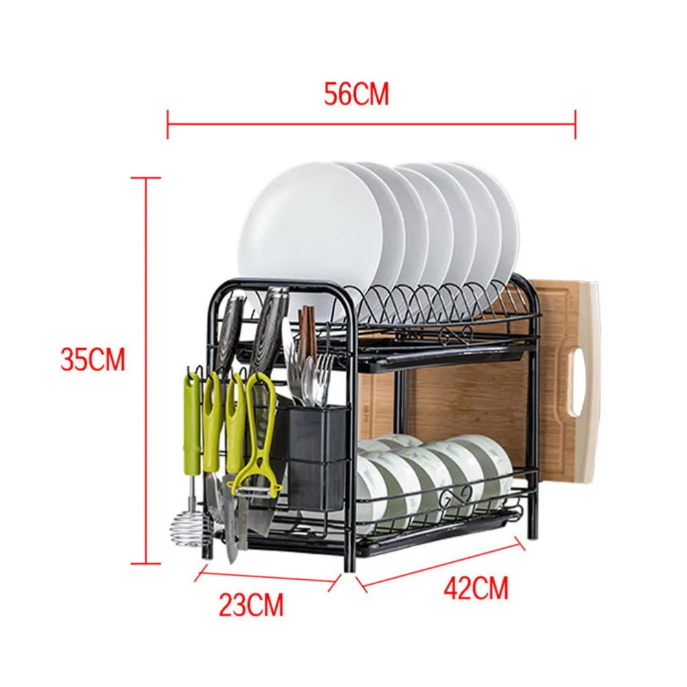 

Double Layers Tableware Drain Rack Kitchen Tool Holder with Chopping Board Shelf