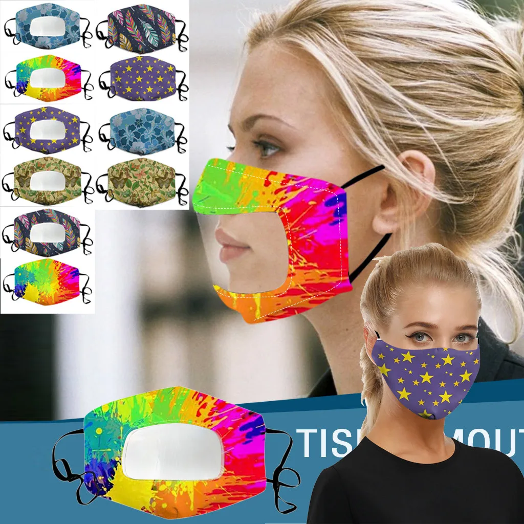 

10PC Face Masks Unisex Face Mask with Eye Shield Mask With Clear Window Creative Printing Windproof Facemask Mascherina