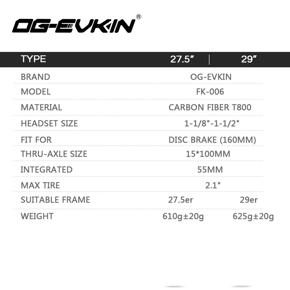 OG-EVKIN FK-006 MTB Fork 27.5er 29er Carbon Mountain Bike Forks Mountain Bicycle Fork Carbon Fork MTB Mountain Bike Accessorie