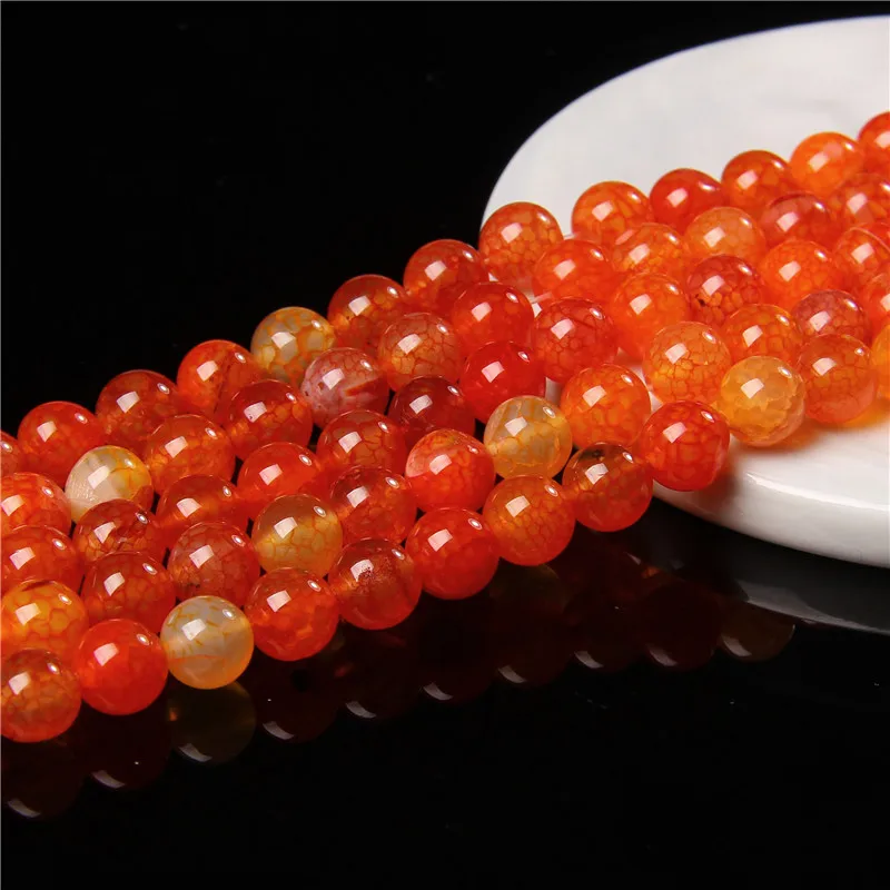 

Natural Orange Dragon Vein Agate Stone Beads Round Loose Beads For Jewelry Making 6 8 10 mm DIY Bracelet Necklace Earrings