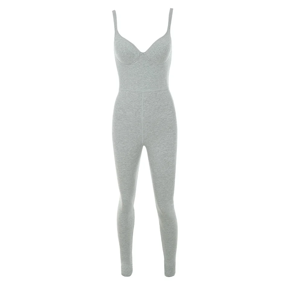 Женский Облегающий комбинезон повседневный серый облегающий с милым вырезом