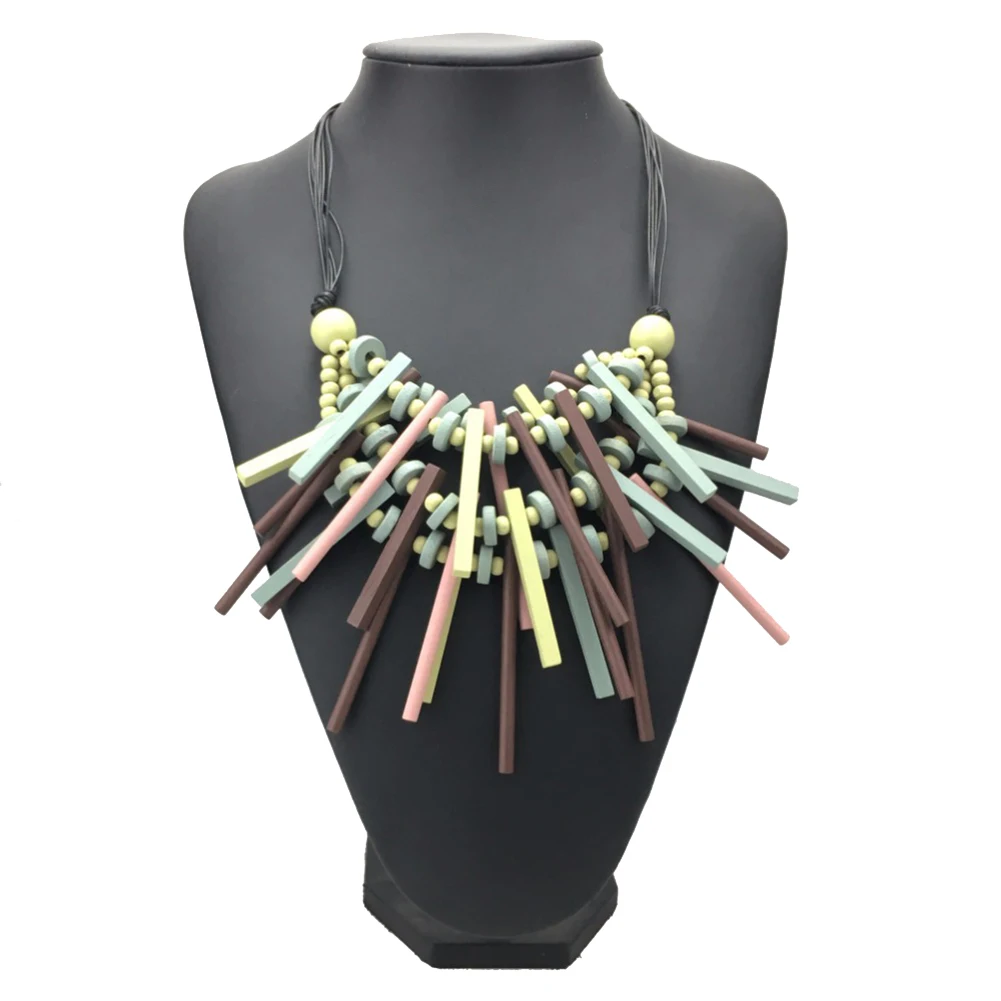 Женское Ожерелье с деревянными бусинами массивное ожерелье чокер на цепочке