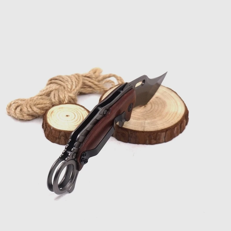 

7.28'' Folding Pocket Knife Outdoor Survival Tactical Claw Knife Camping Hiking Hunting Knives Wood Handle EDC Self-defense Tool