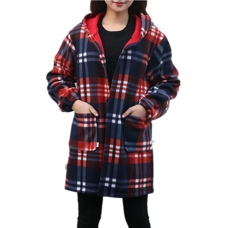 Lattice coat Women lattice Work clothes trench coat Middle age clothing Loose size Womens hooded Outerwear factory Outlet 1709