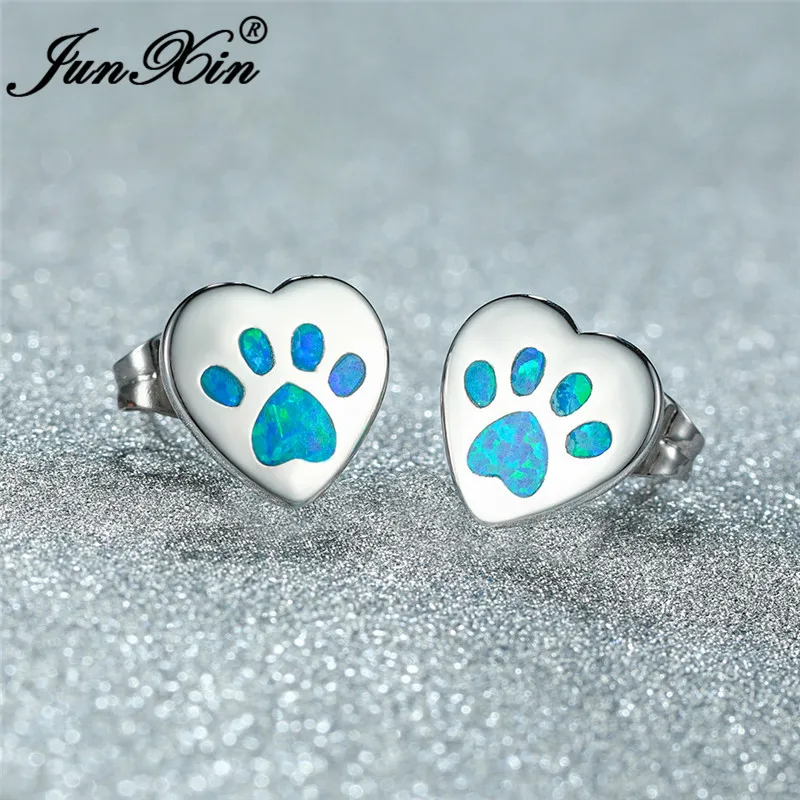 Сине белые огненный опал в виде медведя из мультфильма кошка собака Лапа серьги