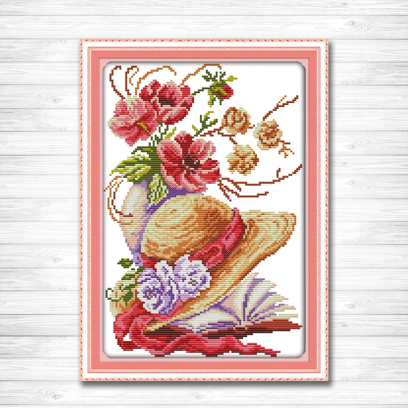 Поппи Цветочная шляпа с напечатанным счетом на ткани DMC 14CT 11CT наборы для вышивки