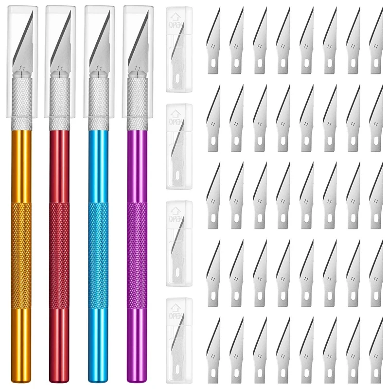 

4 Pcs Craft Knife Hobby Knife with 40 Pieces Stainless Steel Blades Kit for Cutting Carving Scrapbooking Art Creation