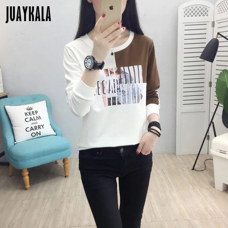 JUAYKALA весна и осень зима длинный рукав женская футболка с длинным рукавом