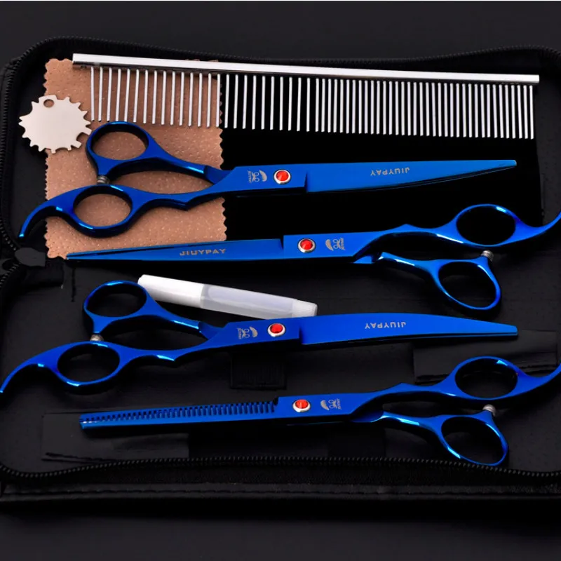 

Stainless Steel 5pcs Pets Grooming Scissors Curved Dogs Grooming Shears 7.0 Inch Thinning Shear Sharp Edge Scissors Suit