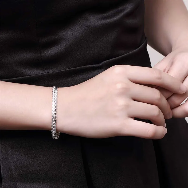 

Fashion 925 Sterling Silver Bracelet Unisex 5MM Flat Snake Chain Lobster Clasp Collares Bracelet for Women Men Gift Jelewery