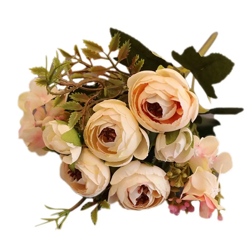 1Pc Artificial Tea Rose Hydrangea Fake Garden Flower DIY Wedding Decoration Bonsai Stage Party Desktop Home Decor Photo Prop - купить по