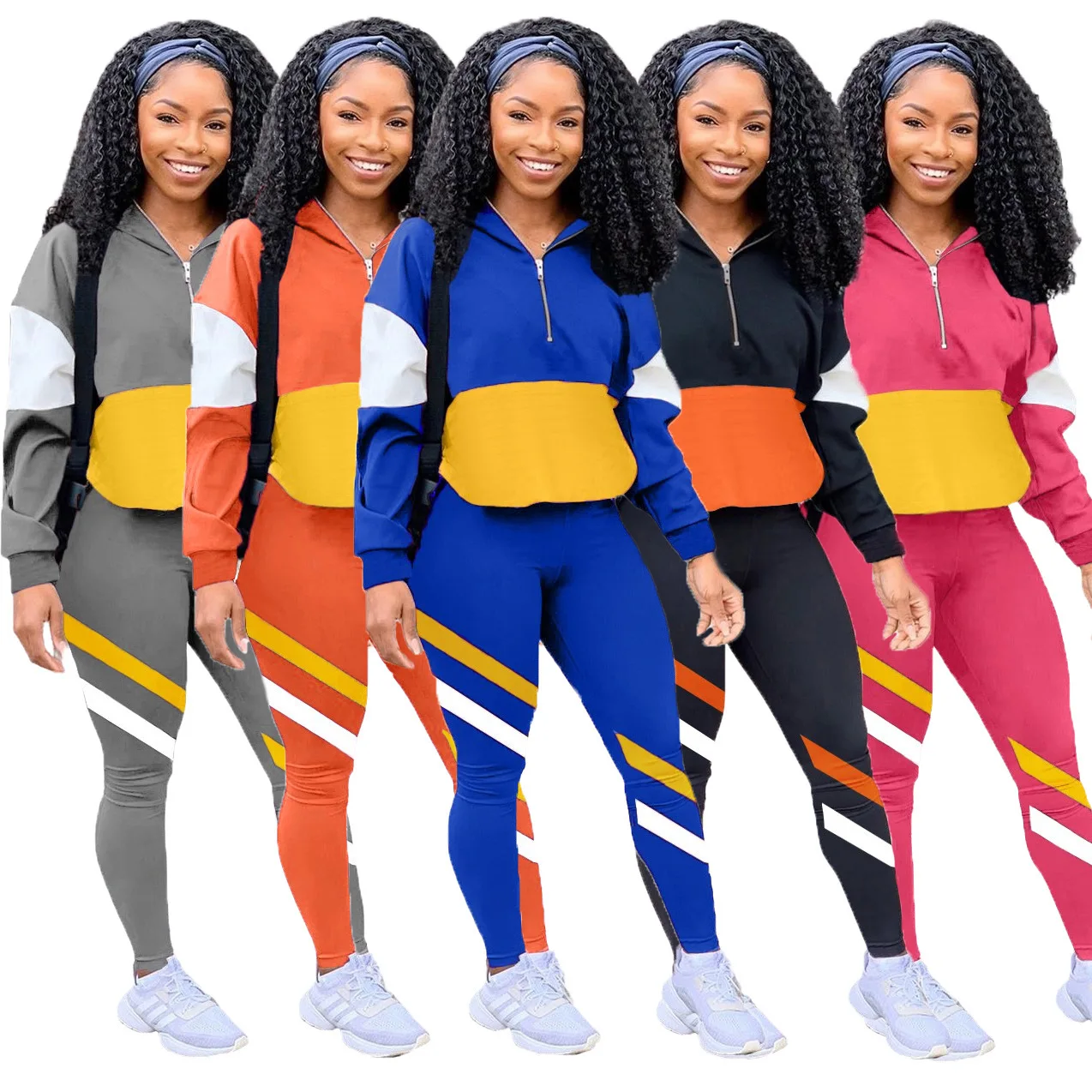 

Fannic 2020 Winter Fashion Stitching Printing Casual Stand Collar Top and Long Pants 2-Piece Women 's Suit
