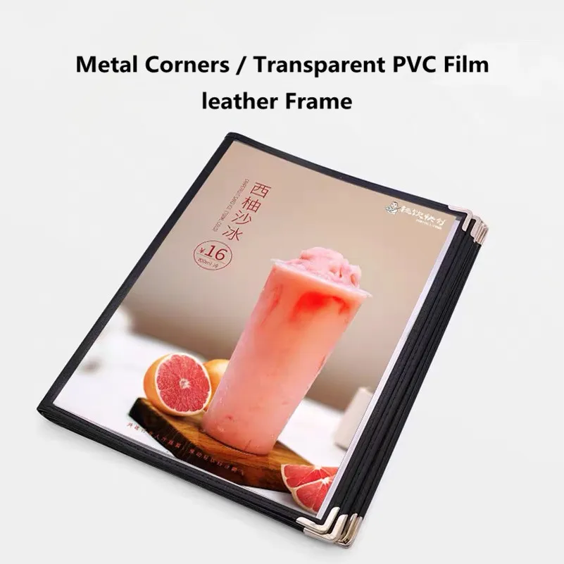 A4 Black Leather Recipe Menu Paper Book Frame PVC Binder Inner Page Replaceable Restaurant Cafe Table Holder Stand | Канцтовары для