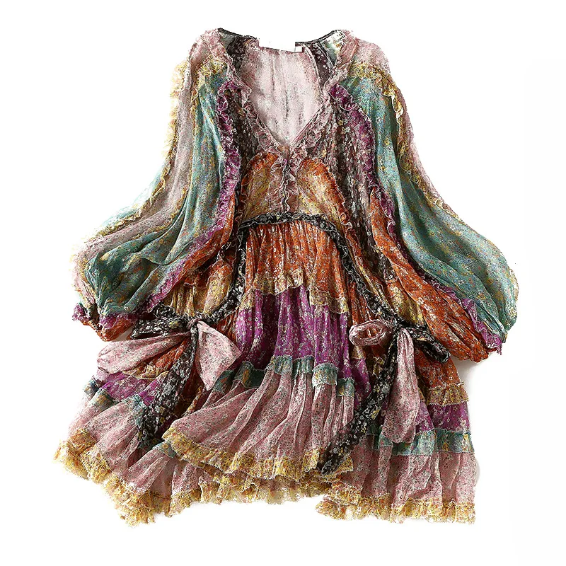 

Pre-sale early spring silk fashion loose waist long skirt pink over knee-print set head long temperamental commuter skirt