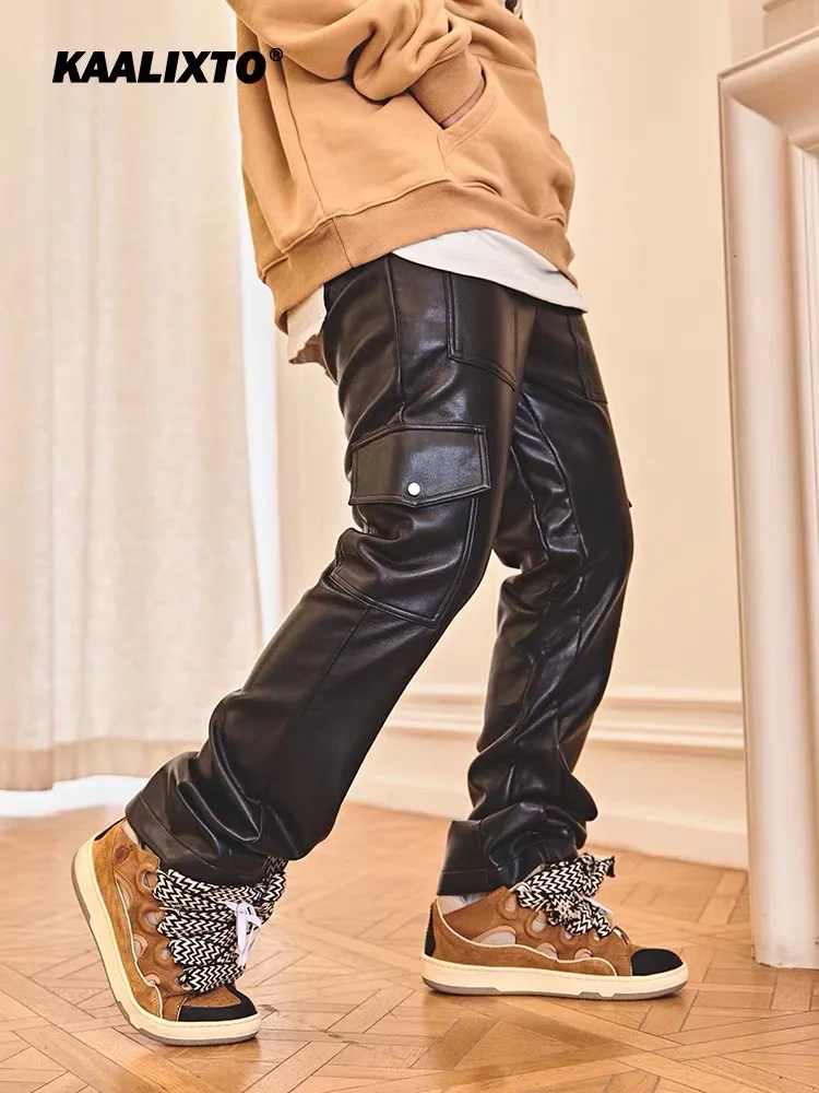 27-46 New 2021 Men clothing GD Hair Stylist new design feeling loose straight tube Leather Pants plus size singer costumes