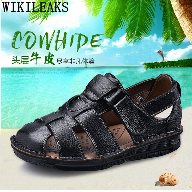 Открытые туфли мужские кожаные сандалии из натуральной кожи Мужская Летняя