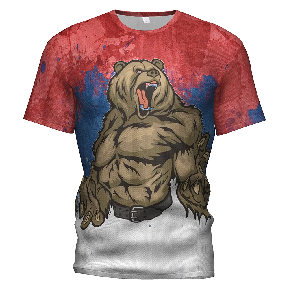 Русская футболка Мужская 3d милый медведь русская военная одежда толстовка