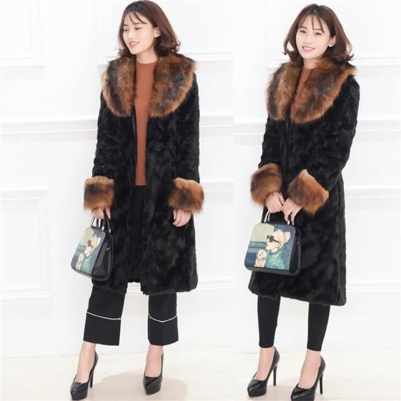 Fur Coat Womens Long Clothes Slim Autumn Winter New Style Fox Collar Mink Jackets Female Korean Warm Leisure