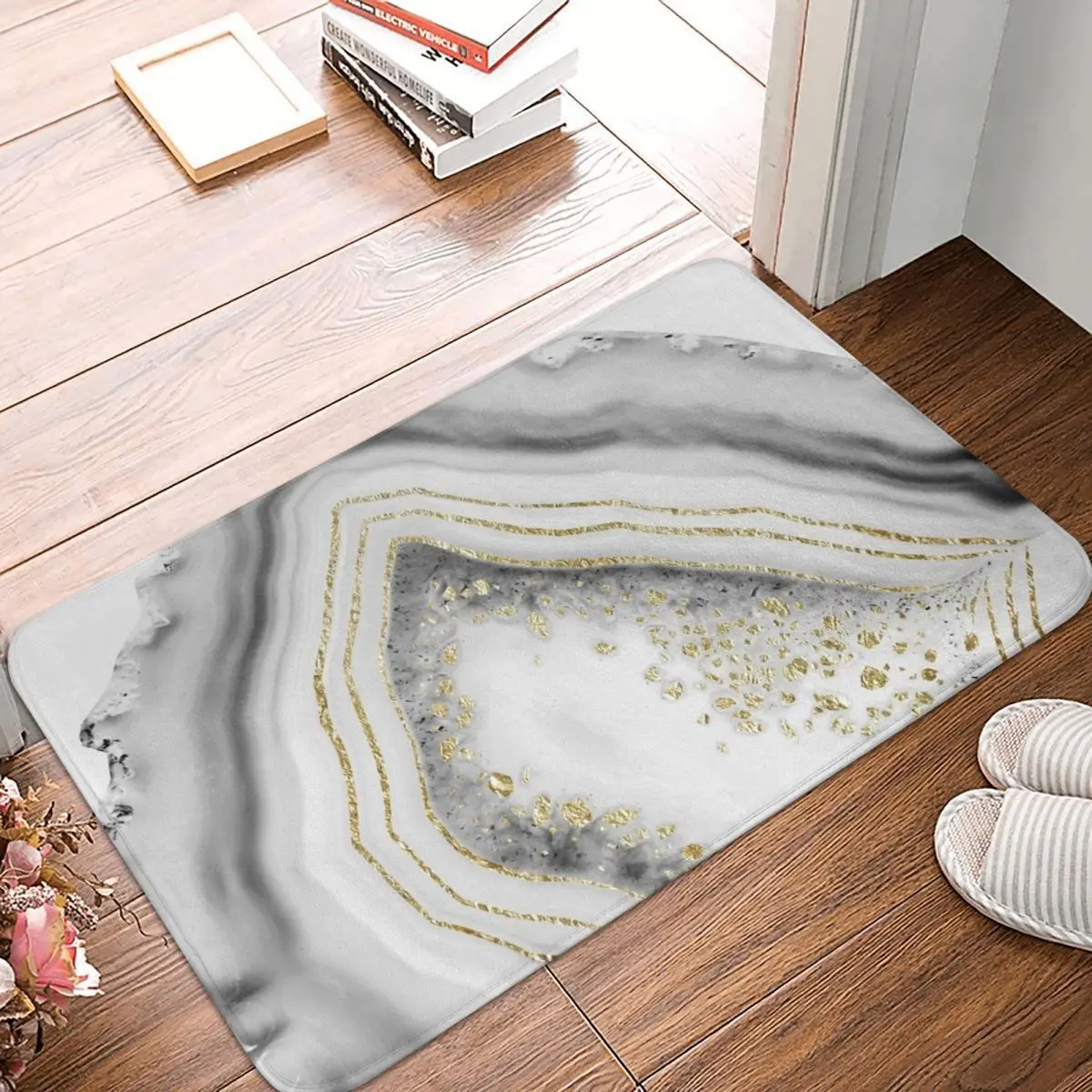 

Белый Агат, Золотая фольга, гламурный коврик, ковер, коврик из полиэстера, противоскользящий напольный Декор для ванной, кухни, балкона, 40x60