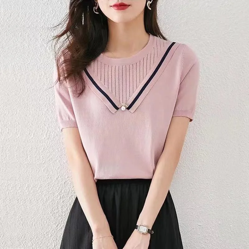 Женский топ с V образным вырезом и коротким рукавом|Футболки| |