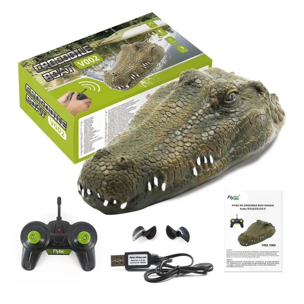 V002 Flytec имитация головы крокодила 2 4 ГГц RC лодка игрушка для розыгрыша бассейна