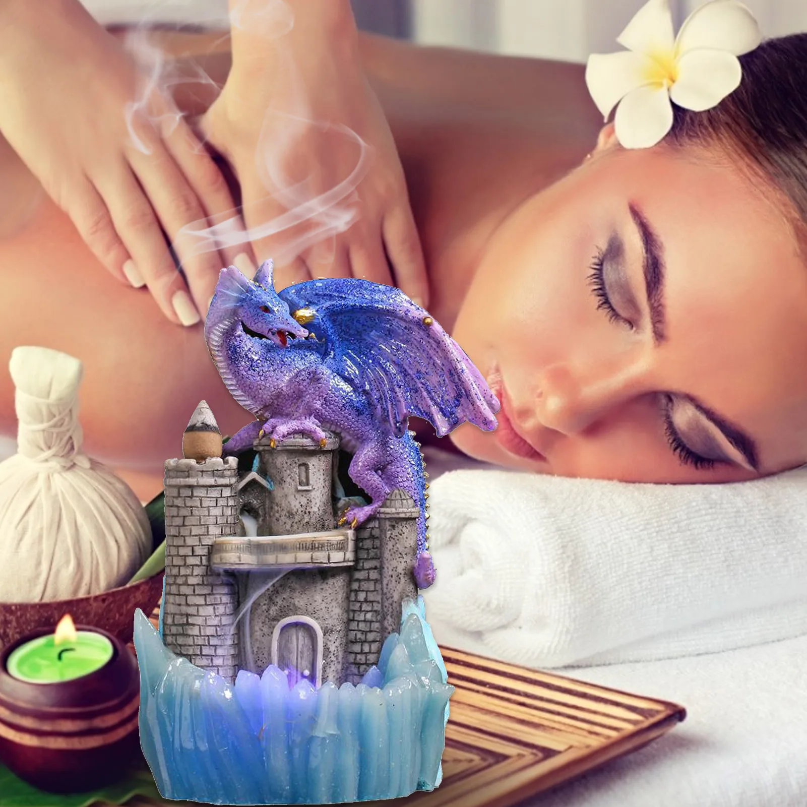 

Resin LED Dragon Incense Burner Home Decor Ornament Handmade Dragon Ceramic Smoke Home Incense Holder With 10 Cones