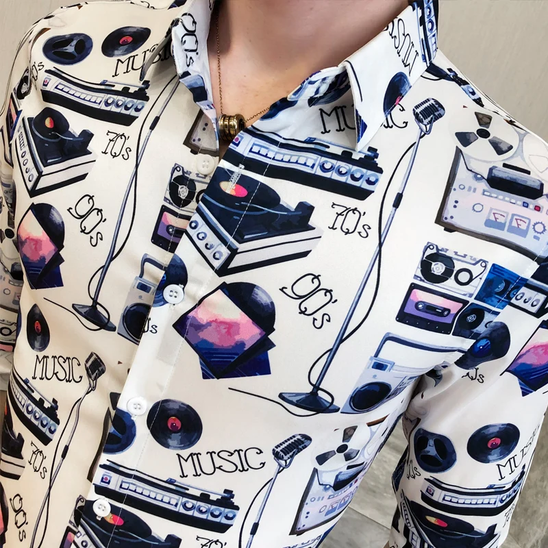 

Night Party Club Men Clothes Camisa Masculina 2020 Summer Retro Print Men Shirt Streetwear Social Slim Fit Short Sleeve Shirts