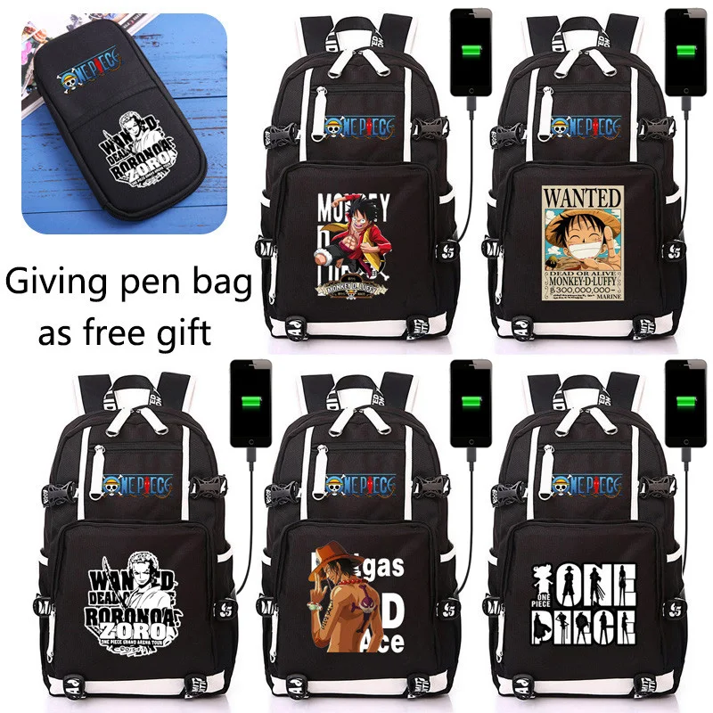 

Anime One Piece Luffy Pattern Backpack Casual Rucksack with USB Charging Port School Bags Travel Bag for Students Men Women