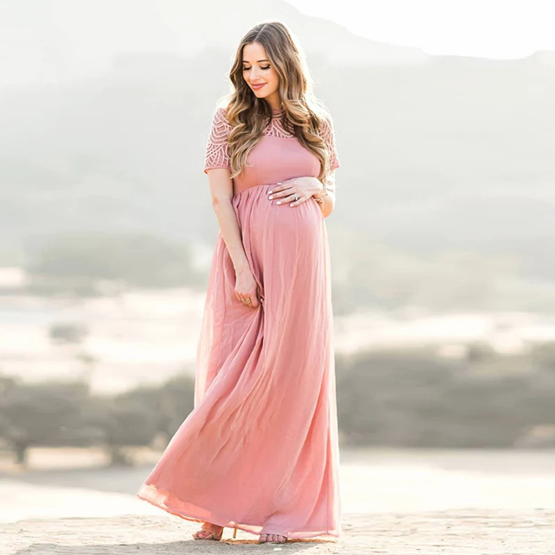 Новое Элегантное платье для беременных длинное кружевное фотосъемки женщин