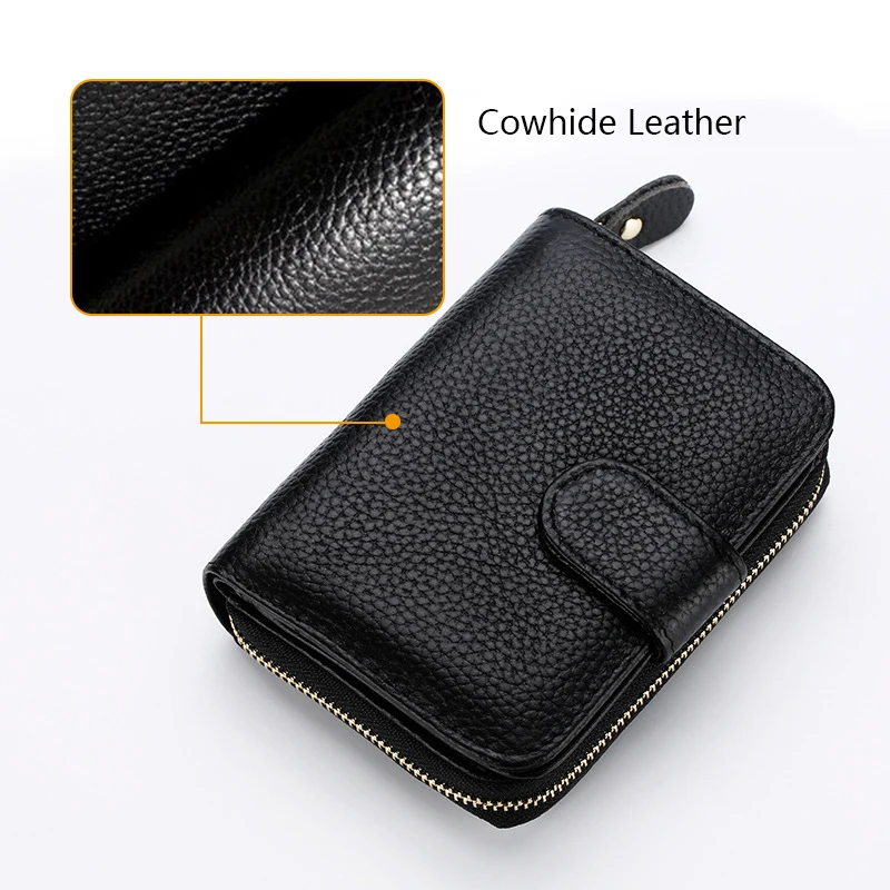 unisex card holder genuine leather wallet for cards casual cardholder female business zip purse rfid protection men id holder free global shipping