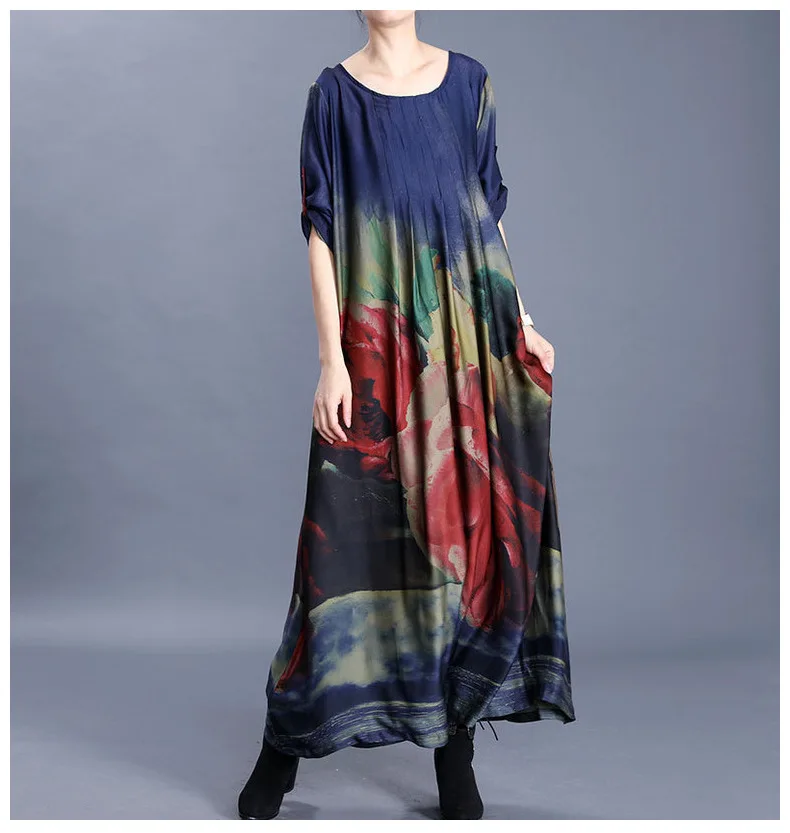 Женские шелковые Платья с цветочным принтом женские платья круглым вырезом и