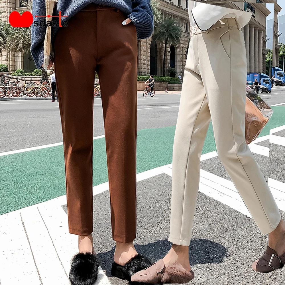 Женские шерстяные шаровары зимние плотные эластичные брюки с высокой талией