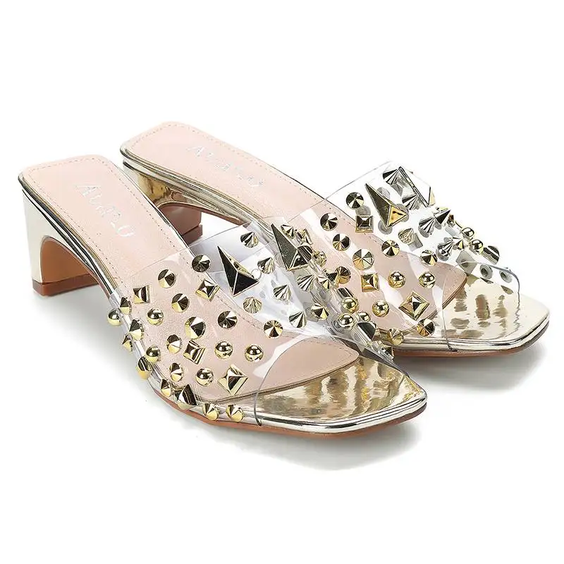 

Nis Fashion Woman Flip Flops Transparent Summer Shoes Cool Beach Rivets Flat Sandals Jelly Shoes Casual Outdoor Slipper Girls