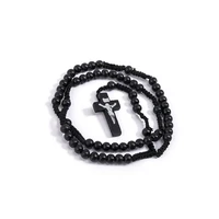cheap catholic black wood rosary orthodox pearl cheap jesus cross woven wooden rope necklace religious jewelry men and women