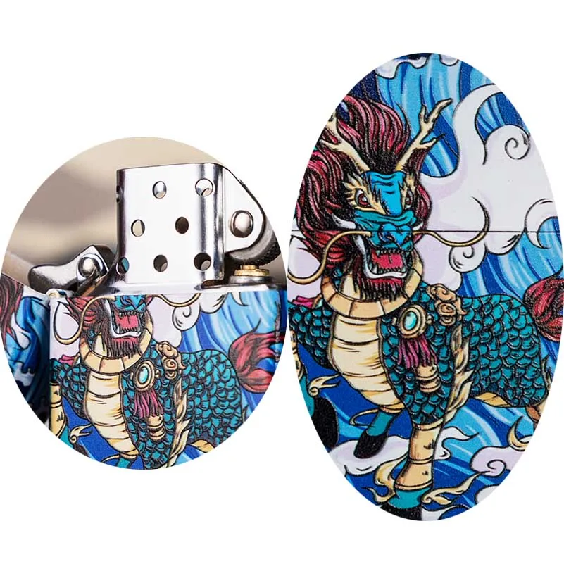 

Kerosene Lighter Creative Mountain and Sea Classics Kirin Retro Grinding Wheel Personality Brass Tide Boys Day Gift