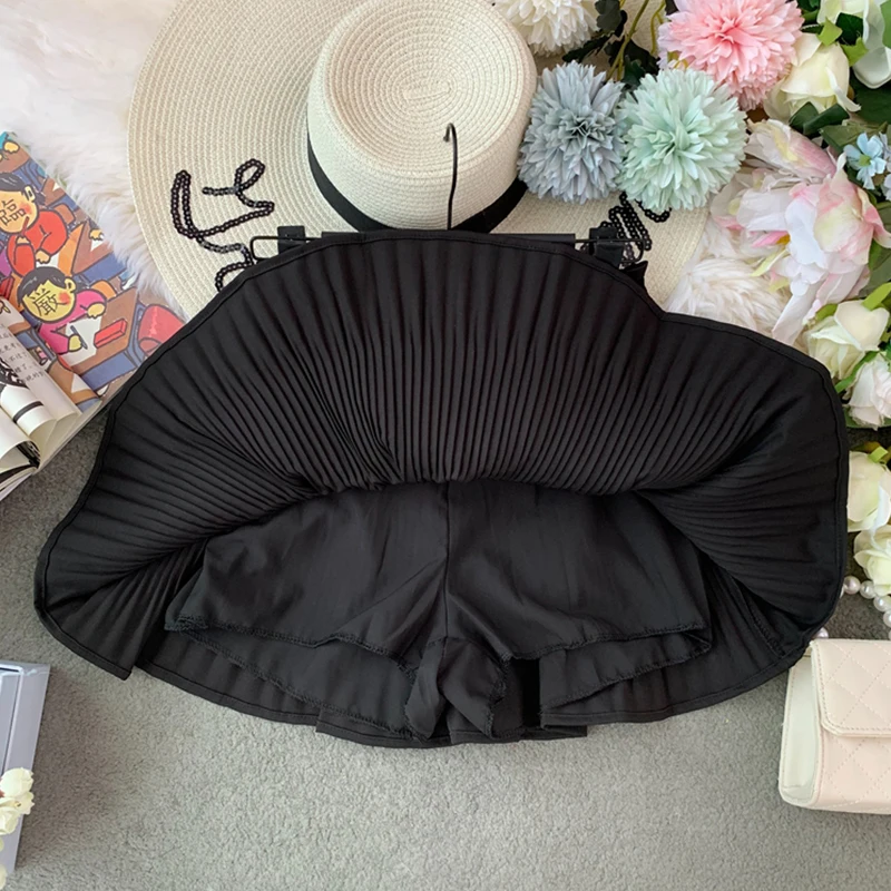 2019 New Spring Summer Chiffon High Waist Pleated Short Half-body Skirt Women Fashion Tide All-match Pants cc947 | Женская одежда