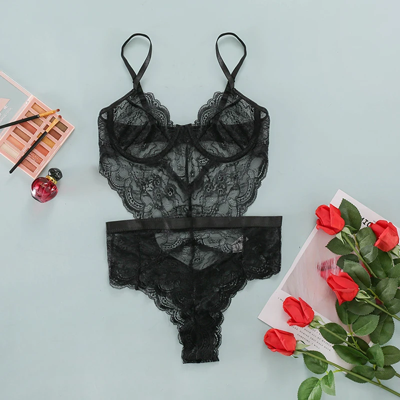 

Lace Bodysuit Women 2021 Embroidery Perspective Body Suits Ladies Skinny Summer Overalls Teddy Femme Romper Sleepwear