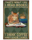Винтажный металлический плакат в виде кошки, я читаю книги, я пью кофе, металлический плакат, жестяной плакат, настенное искусство, потертый шик, домашний декор, плакат на стену