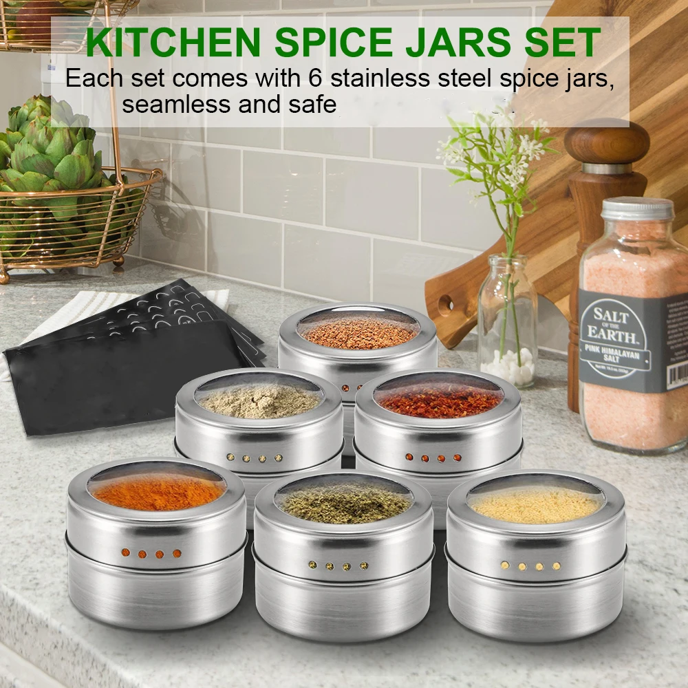 Magnetic Spice Jar Set Stainless Steel Tins Storage Container Pepper Seasoning Sprays Kitchen Tools Drop Shipping | Дом и сад