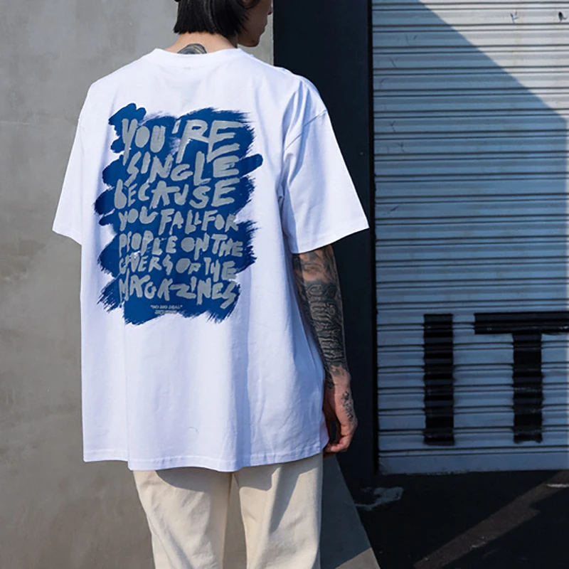 

Men Letters Print Couple T Shirt Tops Unisex Hiphop Short Sleeve Shirts 2021Summer O-Neck Oversize T shirts 100%Cotton Tees