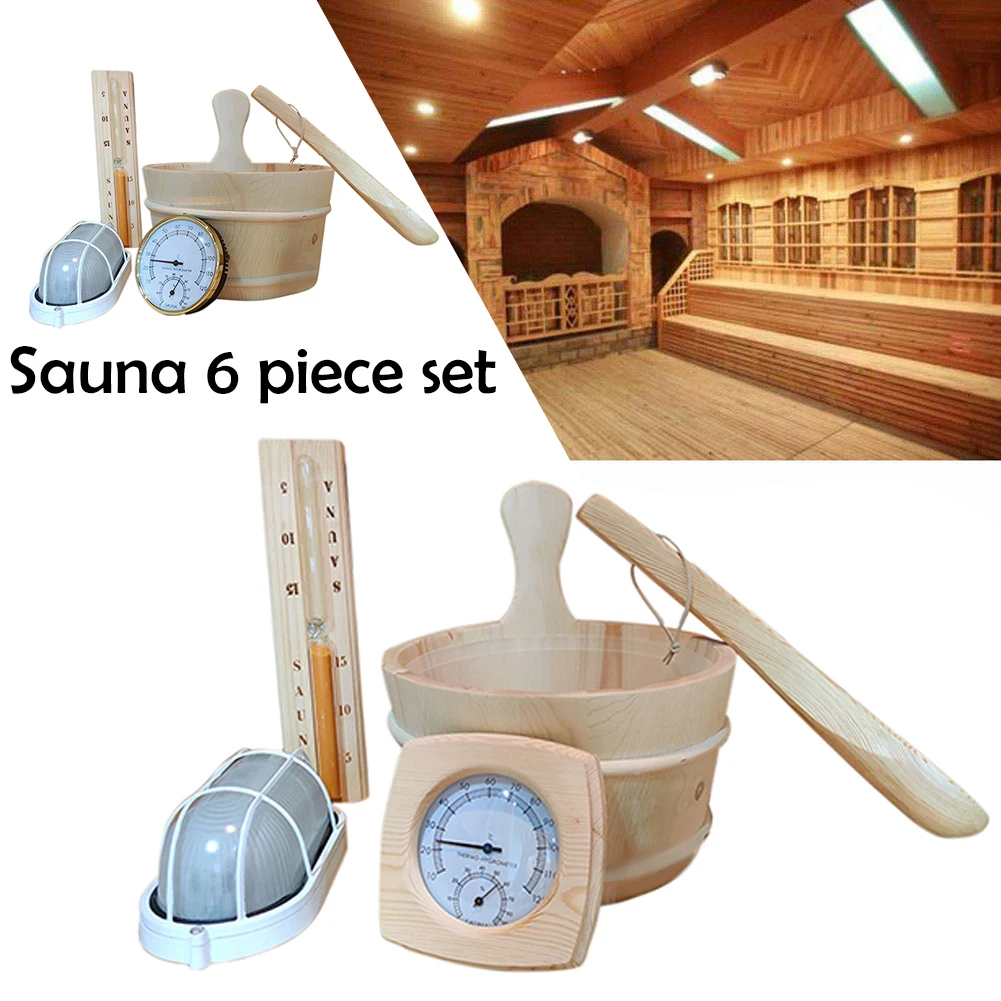 6 шт. зимняя сауна костюм аксессуары ведро ковш песочные часы термометр лампа