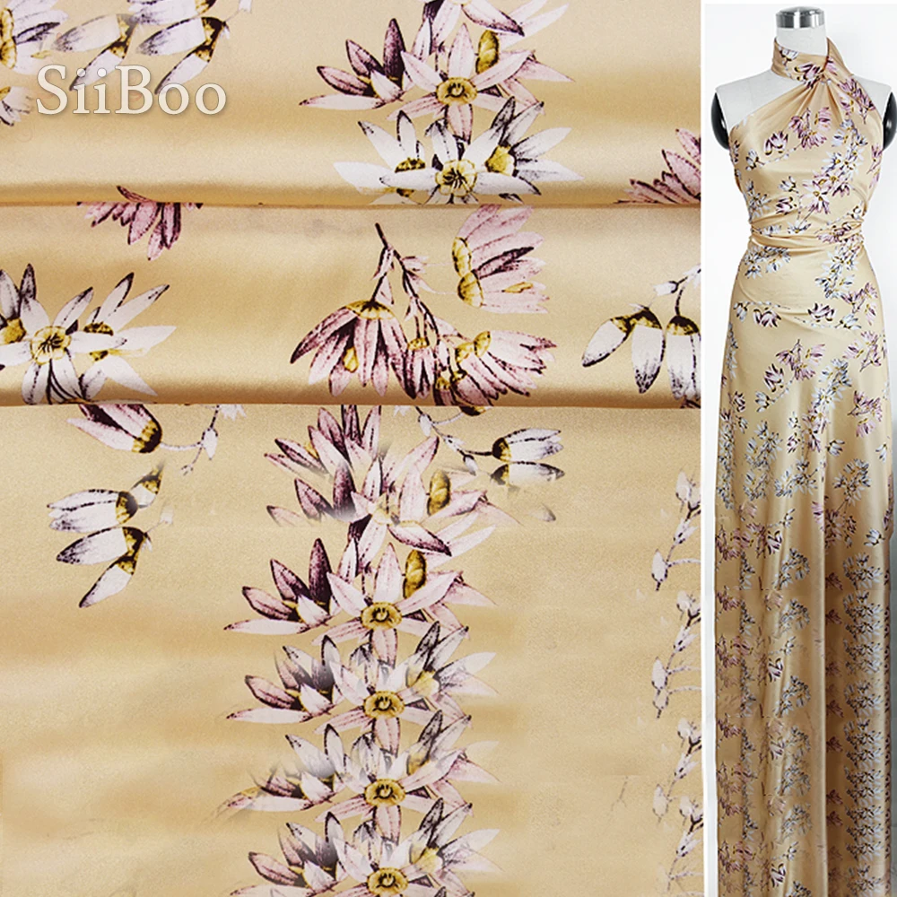 Женская шелковая юбка светло-желтая ткань с цветочным рисунком весна-лето SP5739 |