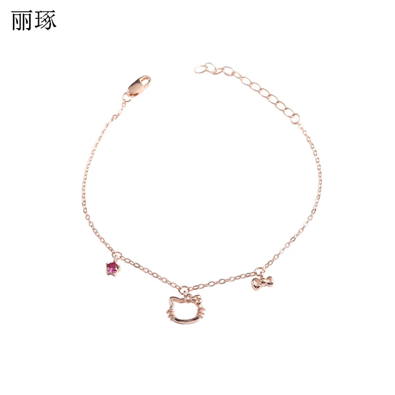 

s925 metal bracelet Korean cute kitten bracelet student girl Kt cat bracelet charm bracelet