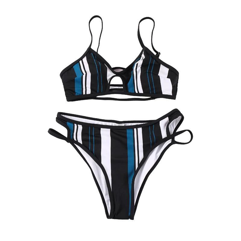Женский комплект бикини в полоску с принтом пляжный купальный костюм женский