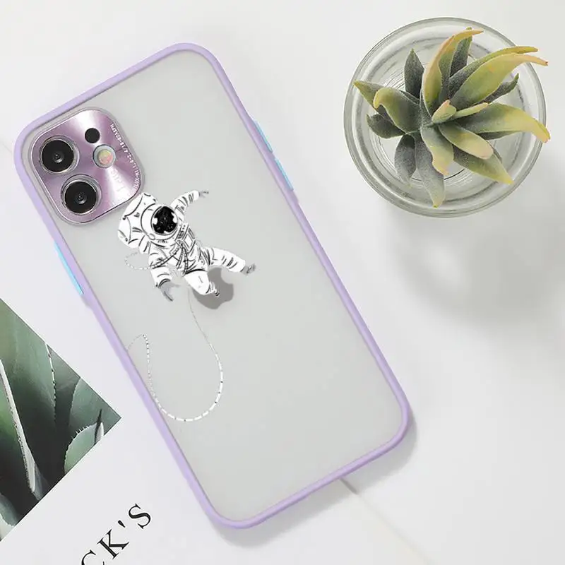 

Cute Cartoon Astronaut Star Space Phone Case For iPhone 12 11 Mini Pro XR XS Max 7 8 Plus X Matte transparent Purple Back Cover