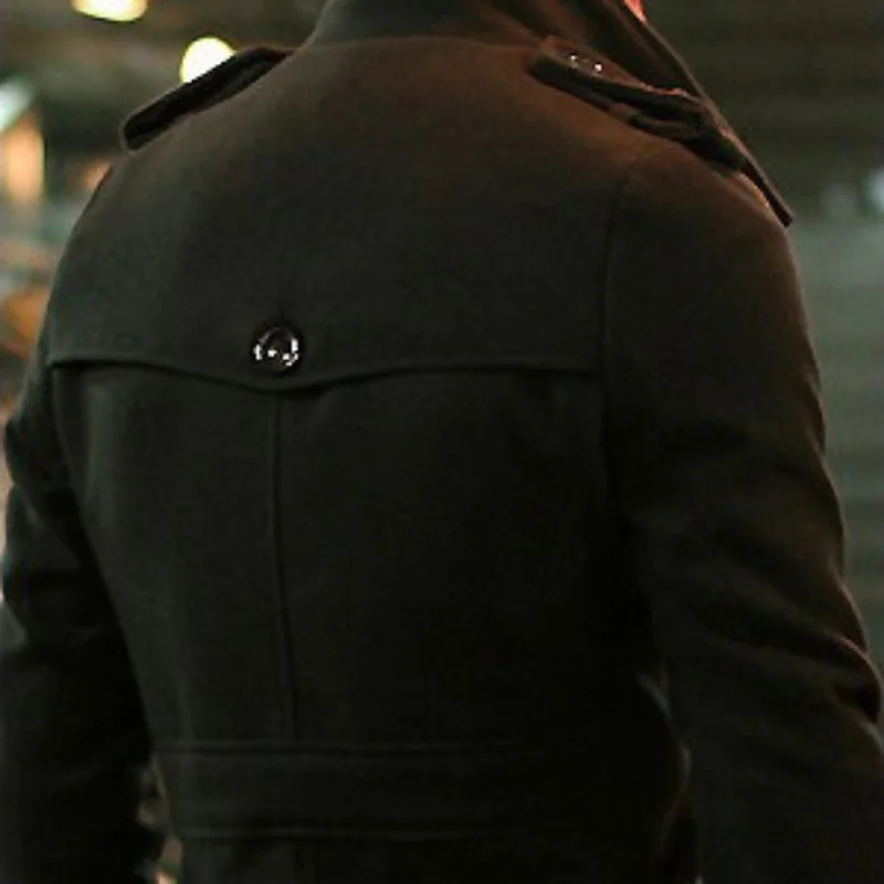 Тренчкот мужской шерстяной теплый двубортный кашемировый пиджак с отложным