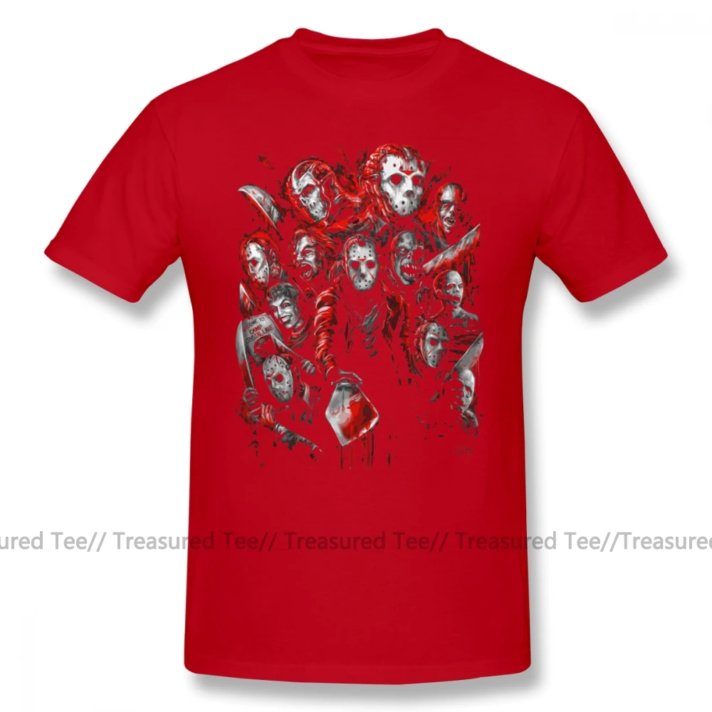 Футболка Jason Voorhees, футболка Jason Voorhees с множеством лиц, Милая футболка с короткими рукавами, Классическая футболка из 100 хлопка с графикой 5x - Цвет: Red